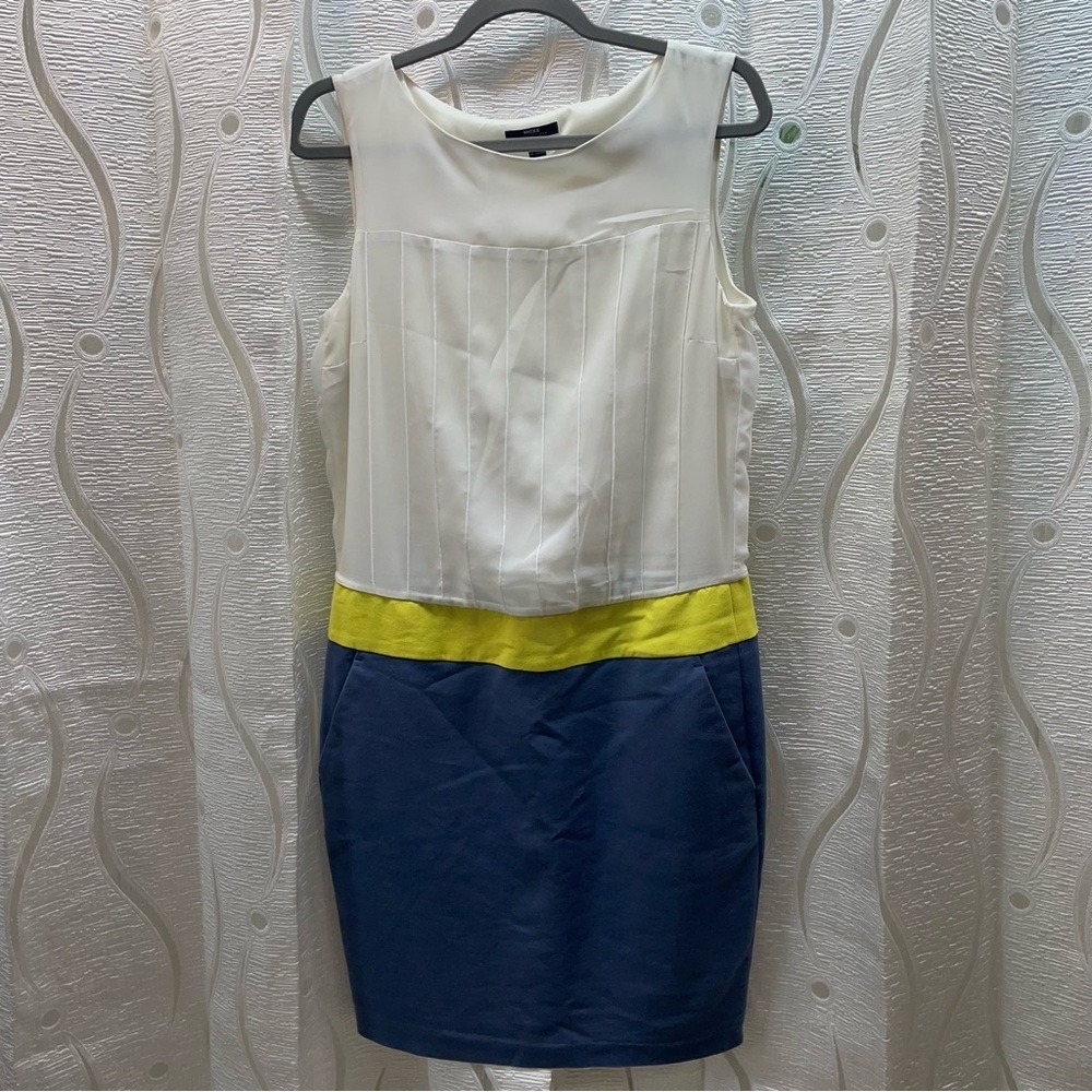 Mexx Metropolitan Colorblock Dress Womens 8‎ White Yellow Blue Pleated Excellent